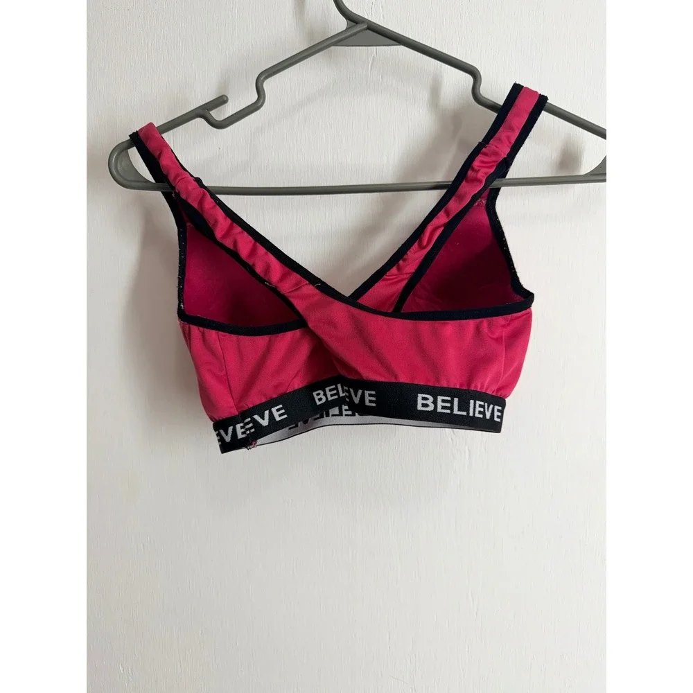 Believe Pink Sports Bra Padded Criss Cross Back Activewear Fuchsia Medium